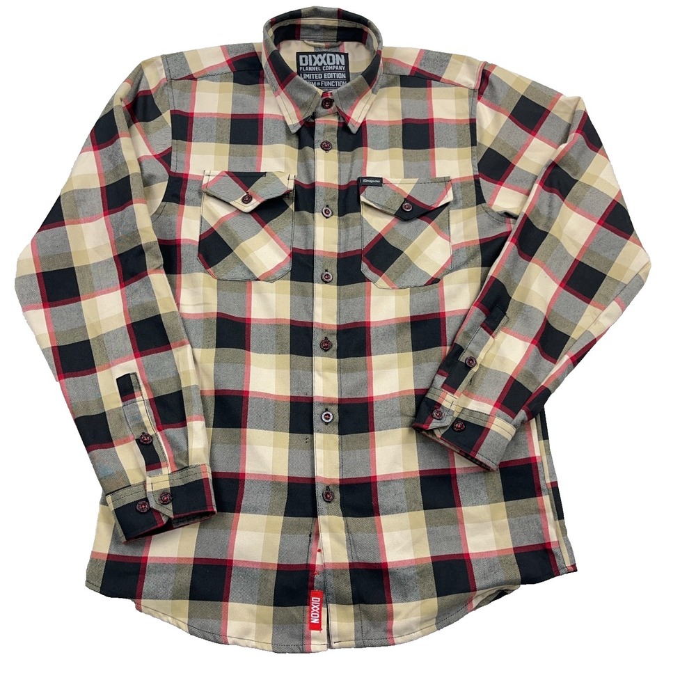 Dixxon Flannel Men Medium Tan Black Plaid Snap On Tools Button Up Limited Editio